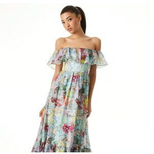 Alice + Olivia X LOLA SCHNABEL TEMPIE RUFFLE OFF SHOULDER MAXI DRESS - Size 10